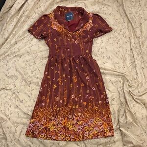 Modcloth Lively Identity Burgundy Floral Dress